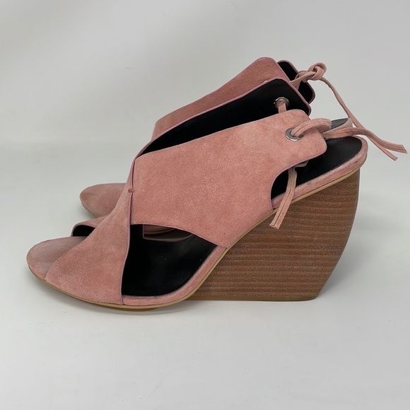 Rebecca Minkoff Shoes Sandals Pink Suede Wedges Ties Open Toe Size 9.5 - Picture 6 of 12